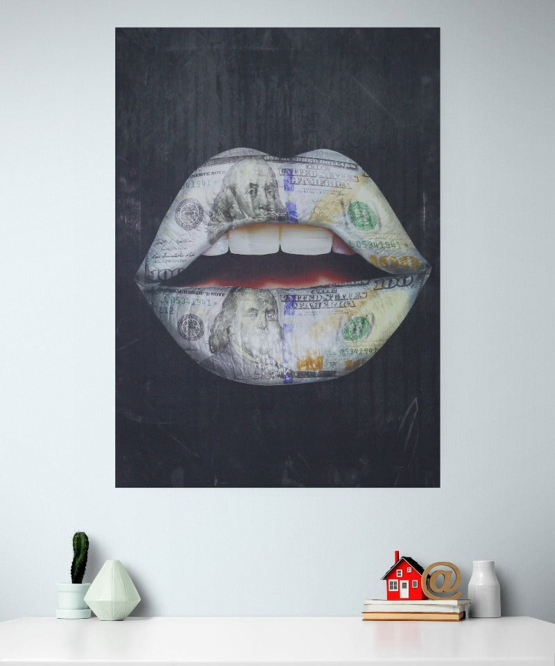 Luxury Money Lips Black Canvas Prints Wall Art - Canvas Painting